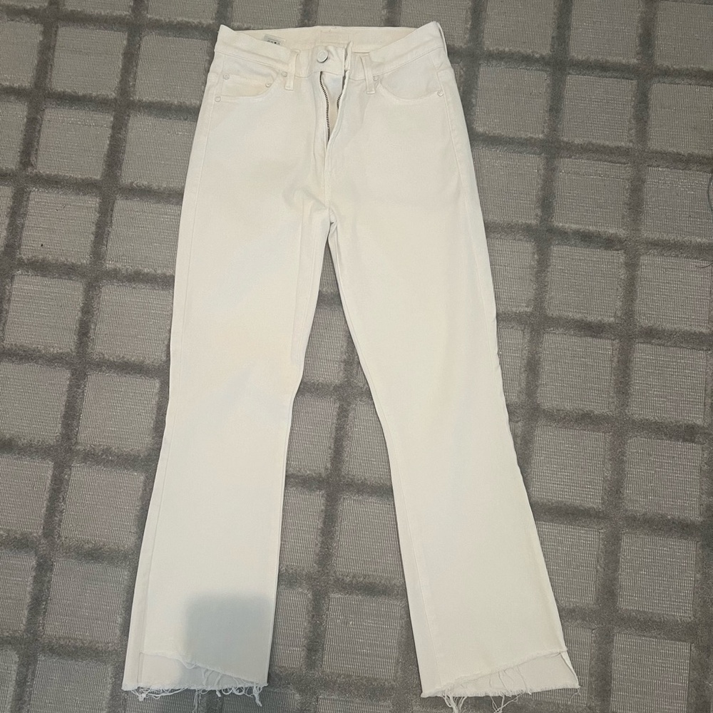 Mother Jeans white insider crop step fray